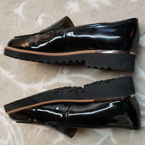 Franco Sarto Cypress Shiny Black Patent Loafers Tread Sole Size 7.5 - Picture 10 of 11